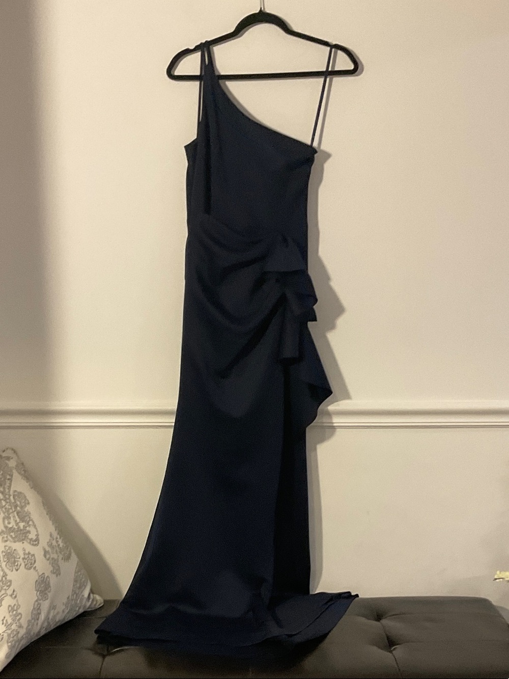 Xscape One-Shoulder Navy Evening Gown